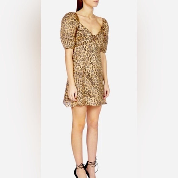 Alice And Olivia Dana Lace-up Leopard-print Burnout Satin Mini Dress NWT Size 12
